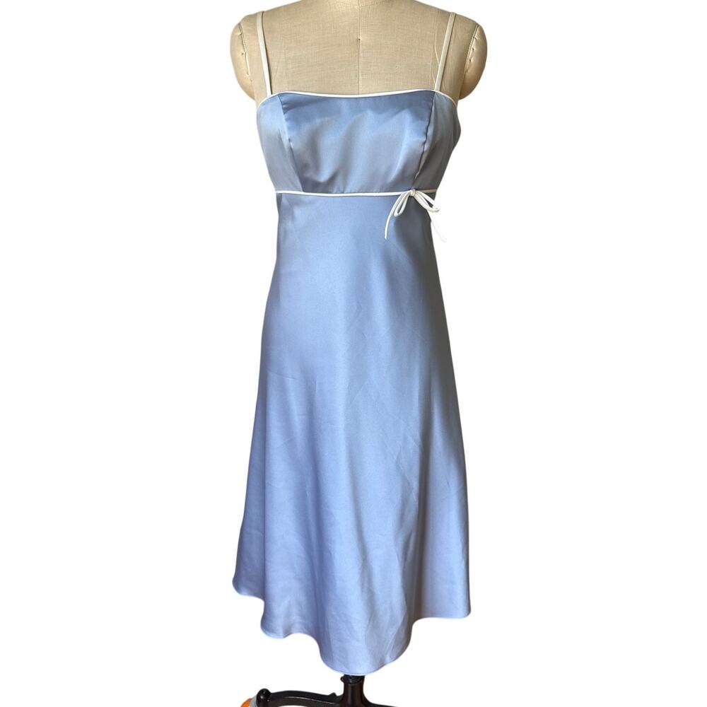 Alfred Angelo Party Dress in Baby Blue Satin Midi Bow Trim Size 4 Cocktail